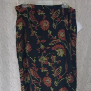 Kathie Lee Black Green Rust Floral Print  w/ Bling Midi/Maxi Skirt Size …